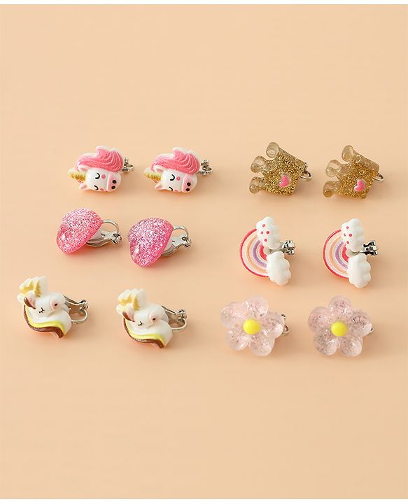 Babyhug Earrings Multicolor Free Size Girl Pair of 6 - Pink & White