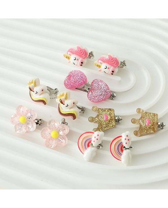 Babyhug Earrings Multicolor Free Size Girl Pair of 6 - Pink & White
