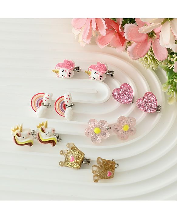 Babyhug Earrings Multicolor Free Size Girl Pair of 6 - Pink & White