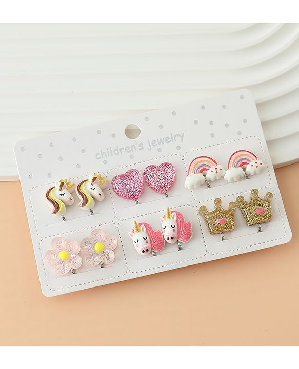 Babyhug Earrings Multicolor Free Size Girl Pair of 6 - Pink & White