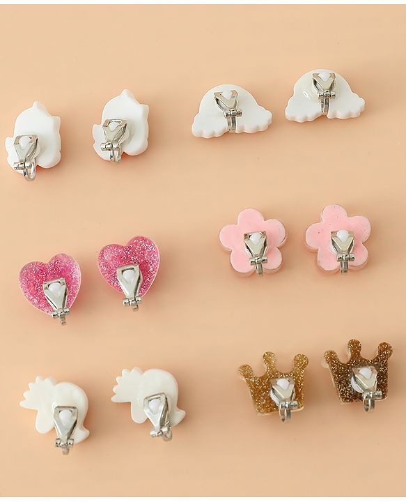 Babyhug Earrings Multicolor Free Size Girl Pair of 6 - Pink & White
