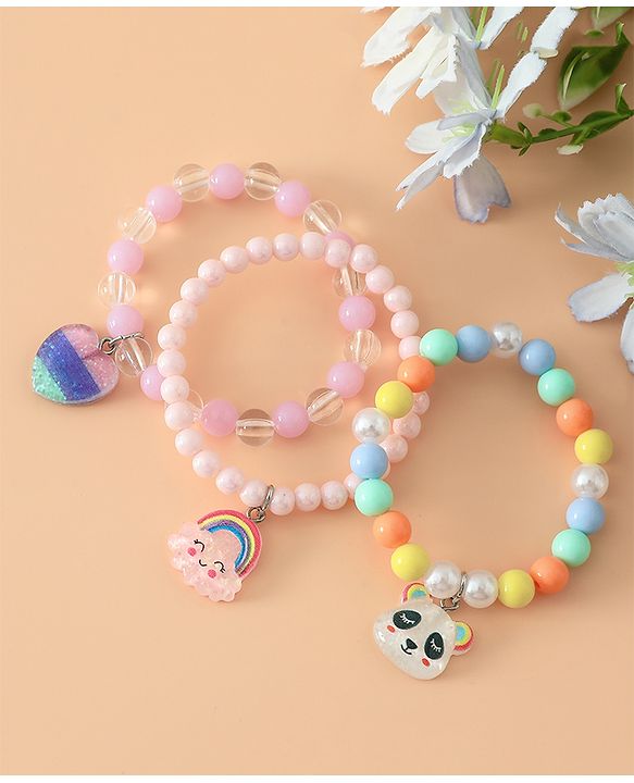 Babyhug Pastel Beaded Charm Bracelet Set - Pink & Blue