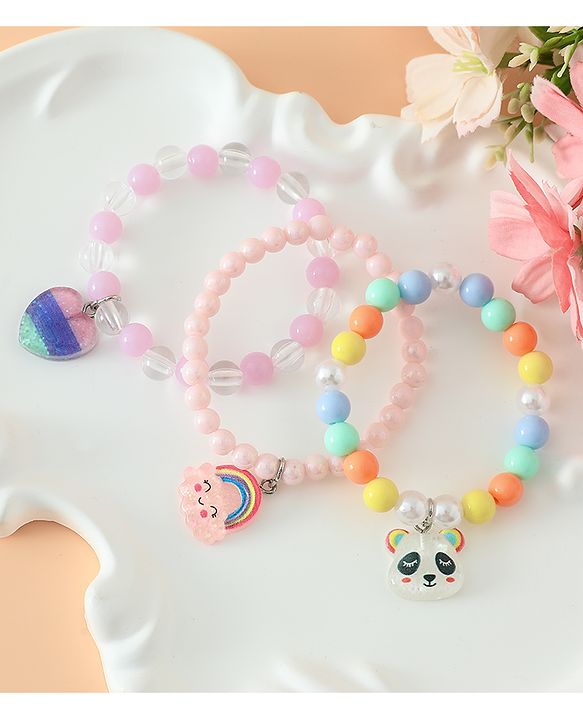 Babyhug Pastel Beaded Charm Bracelet Set - Pink & Blue