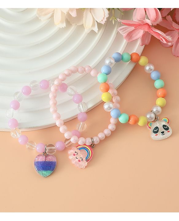 Babyhug Pastel Beaded Charm Bracelet Set - Pink & Blue