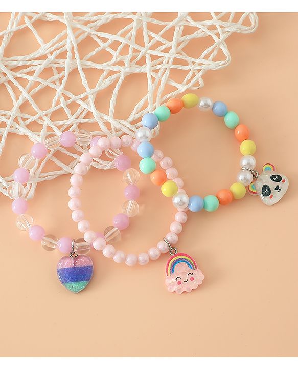 Babyhug Pastel Beaded Charm Bracelet Set - Pink & Blue