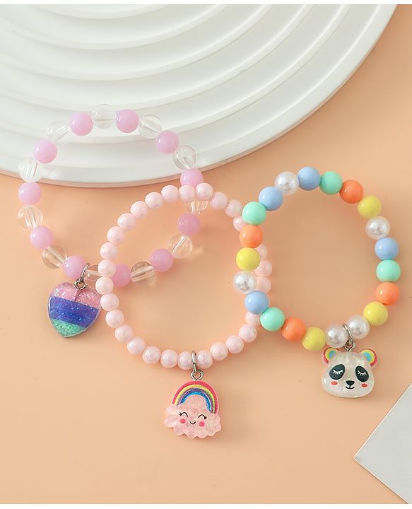 Babyhug Pastel Beaded Charm Bracelet Set - Pink & Blue