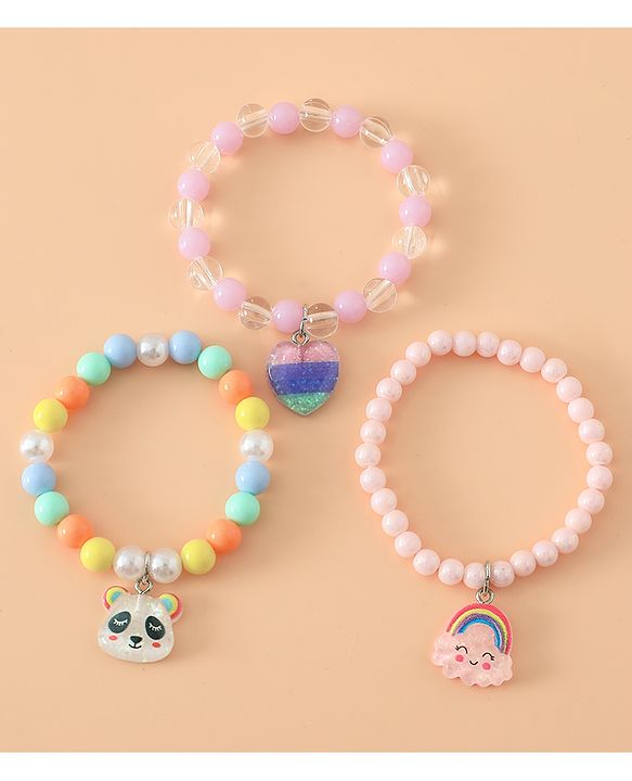 Babyhug Pastel Beaded Charm Bracelet Set - Pink & Blue