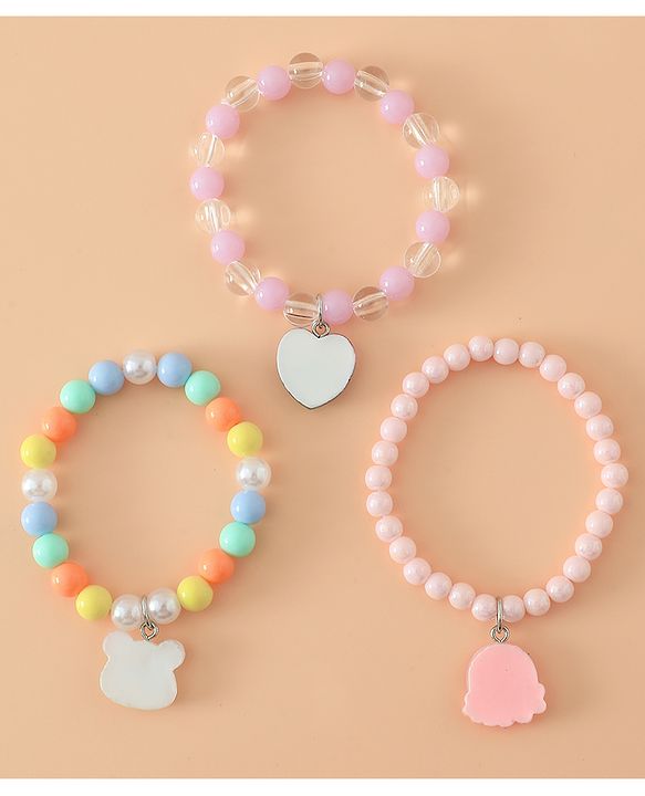 Babyhug Pastel Beaded Charm Bracelet Set - Pink & Blue