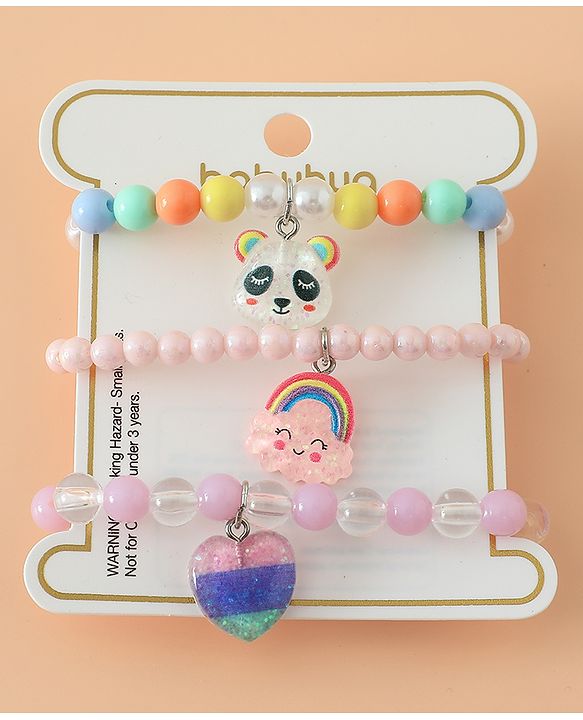 Babyhug Pastel Beaded Charm Bracelet Set - Pink & Blue