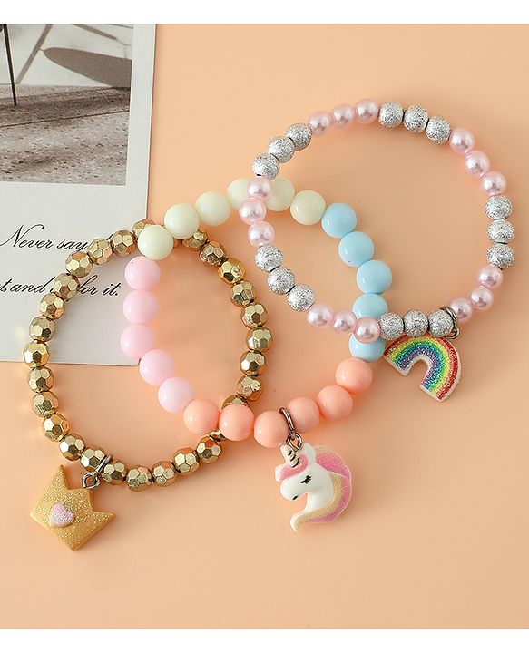 Babyhug Pastel Beaded Charm Bracelet Set - Pink & Blue