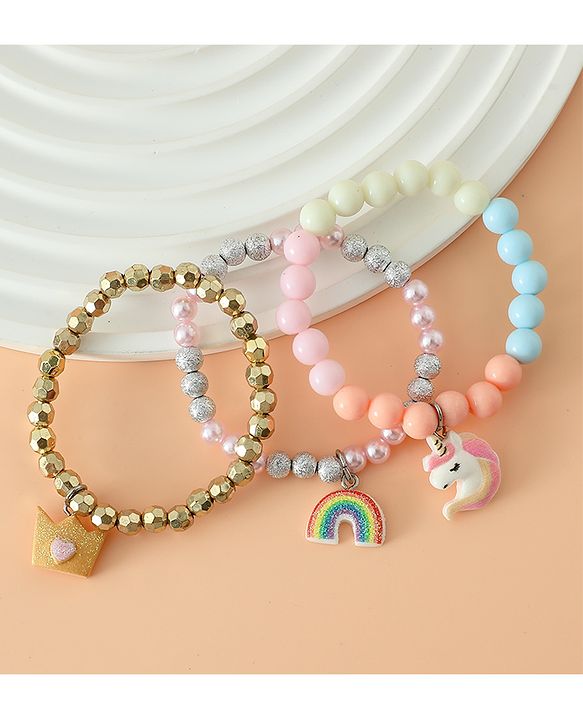 Babyhug Pastel Beaded Charm Bracelet Set - Pink & Blue