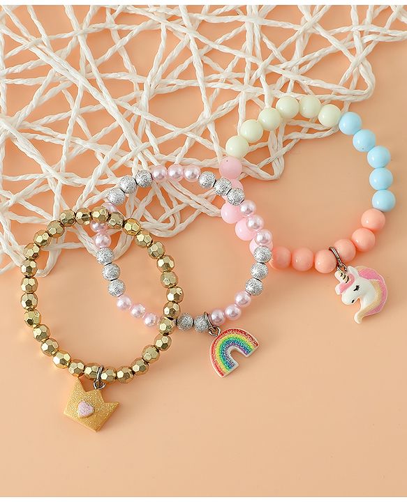 Babyhug Pastel Beaded Charm Bracelet Set - Pink & Blue