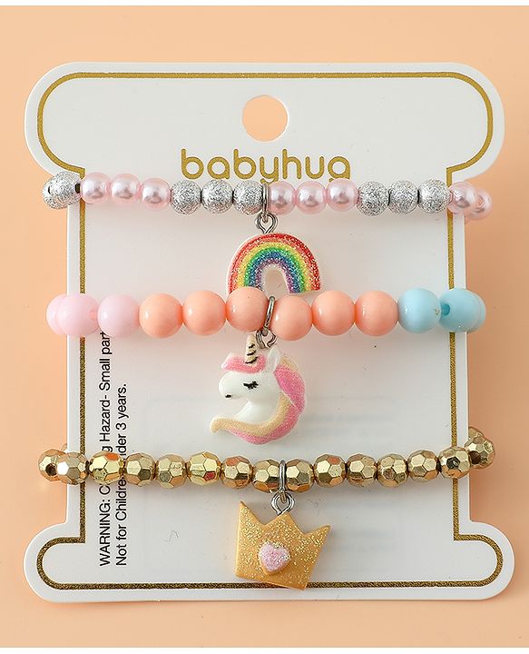 Babyhug Pastel Beaded Charm Bracelet Set - Pink & Blue