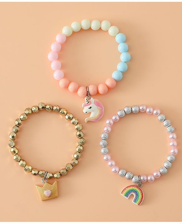Babyhug Pastel Beaded Charm Bracelet Set - Pink & Blue