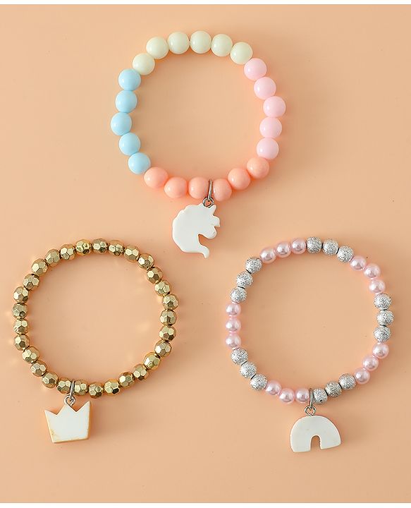 Babyhug Pastel Beaded Charm Bracelet Set - Pink & Blue