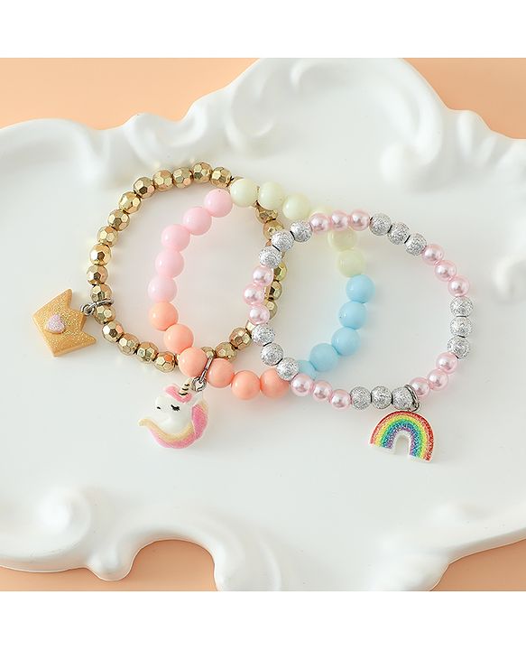 Babyhug Pastel Beaded Charm Bracelet Set - Pink & Blue