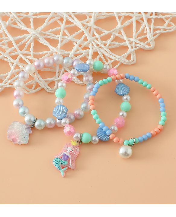 Babyhug Pastel Beaded Charm Bracelet Set - Pink & Blue