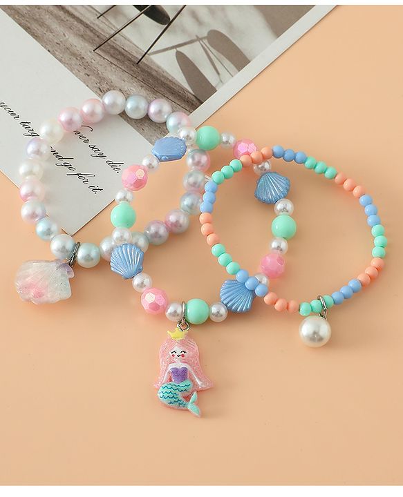 Babyhug Pastel Beaded Charm Bracelet Set - Pink & Blue