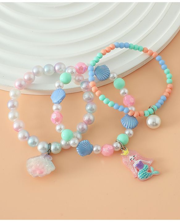 Babyhug Pastel Beaded Charm Bracelet Set - Pink & Blue