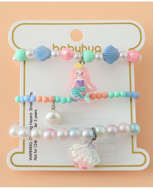 Babyhug Pastel Beaded Charm Bracelet Set - Pink & Blue