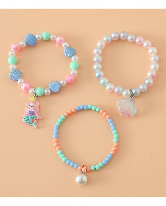 Babyhug Pastel Beaded Charm Bracelet Set - Pink & Blue