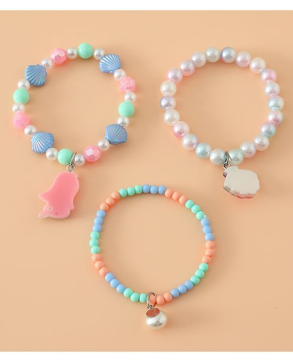 Babyhug Pastel Beaded Charm Bracelet Set - Pink & Blue