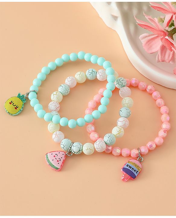 Babyhug Pastel Beaded Charm Bracelet Set - Pink & Green
