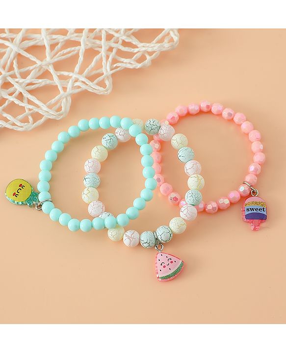 Babyhug Pastel Beaded Charm Bracelet Set - Pink & Green