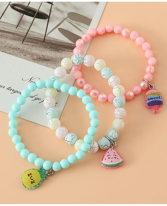 Babyhug Pastel Beaded Charm Bracelet Set - Pink & Green