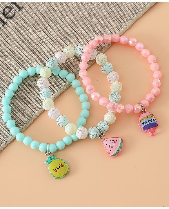 Babyhug Pastel Beaded Charm Bracelet Set - Pink & Green