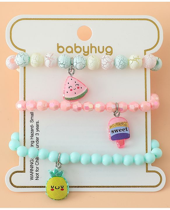 Babyhug Pastel Beaded Charm Bracelet Set - Pink & Green