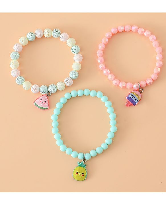 Babyhug Pastel Beaded Charm Bracelet Set - Pink & Green