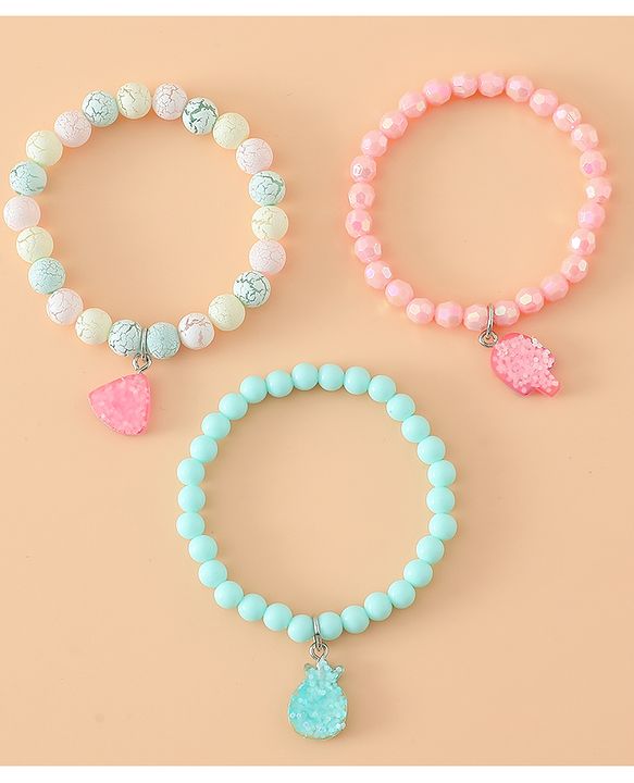 Babyhug Pastel Beaded Charm Bracelet Set - Pink & Green