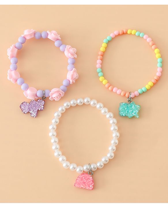 Babyhug Pastel Beaded Charm Bracelet Set - Pink & White
