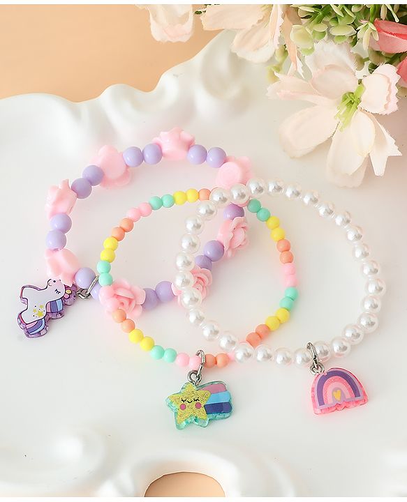 Babyhug Pastel Beaded Charm Bracelet Set - Pink & White