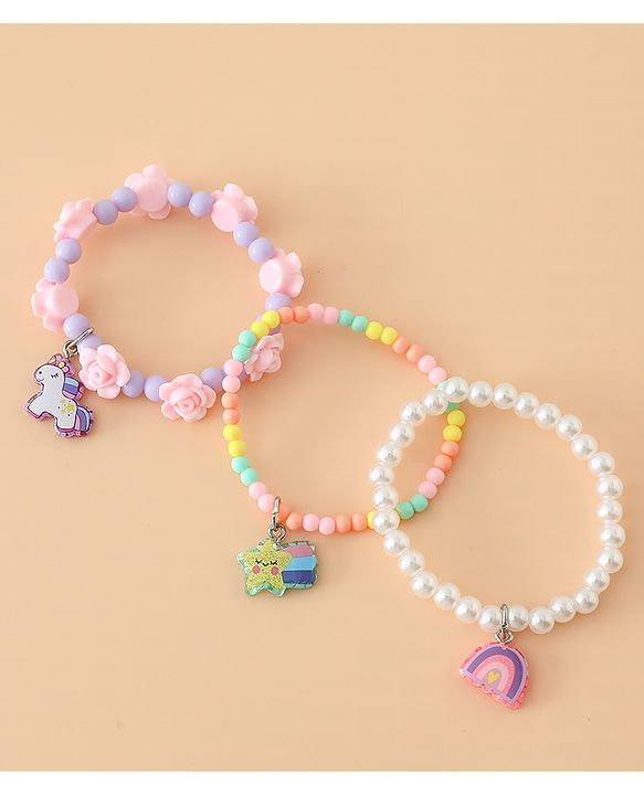 Babyhug Pastel Beaded Charm Bracelet Set - Pink & White