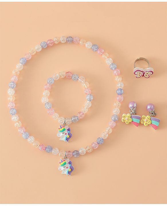 Babyhug Kids Pastel Beaded Jewellery Set with Cute Charms - Pink & Blue
