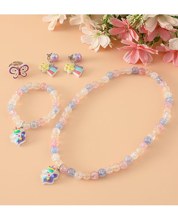 Babyhug Kids Pastel Beaded Jewellery Set with Cute Charms - Pink & Blue