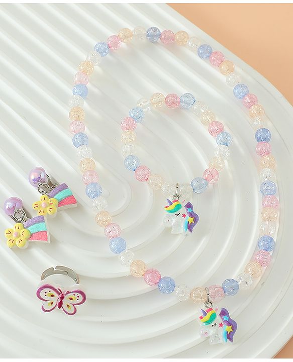 Babyhug Kids Pastel Beaded Jewellery Set with Cute Charms - Pink & Blue