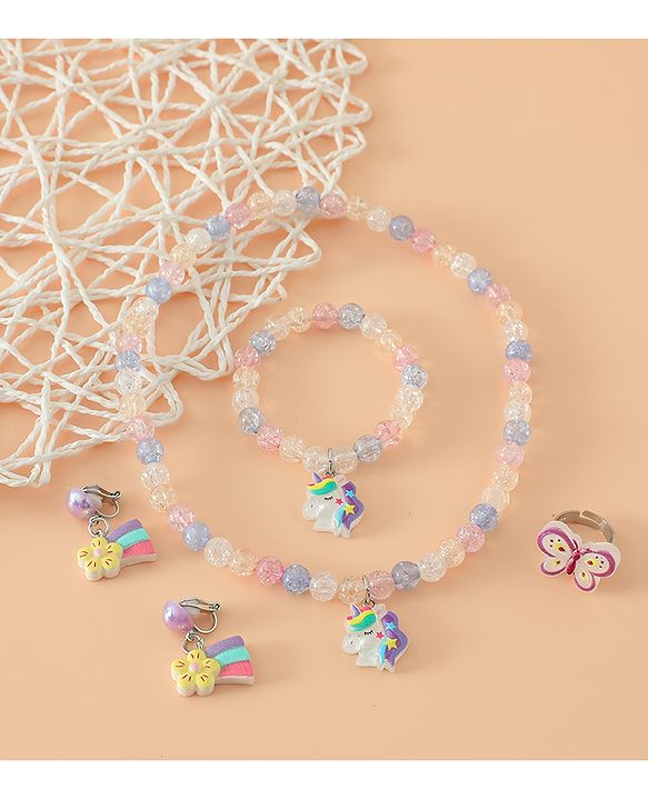 Babyhug Kids Pastel Beaded Jewellery Set with Cute Charms - Pink & Blue