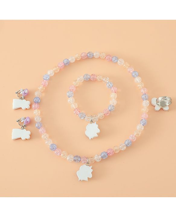 Babyhug Kids Pastel Beaded Jewellery Set with Cute Charms - Pink & Blue