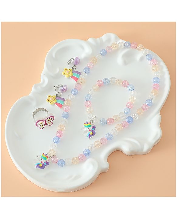 Babyhug Kids Pastel Beaded Jewellery Set with Cute Charms - Pink & Blue