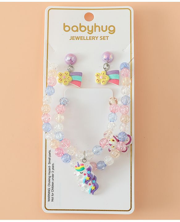 Babyhug Kids Pastel Beaded Jewellery Set with Cute Charms - Pink & Blue