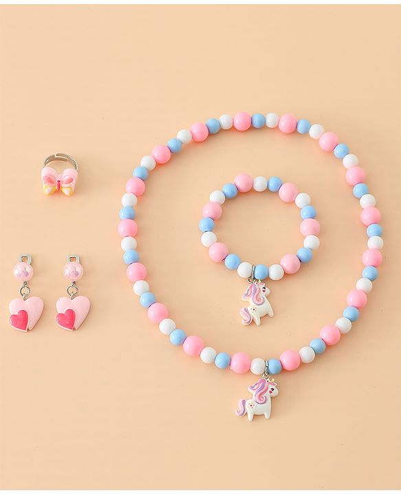 Babyhug Kids Pastel Beaded Jewellery Set with Cute Charms - Pink & Red