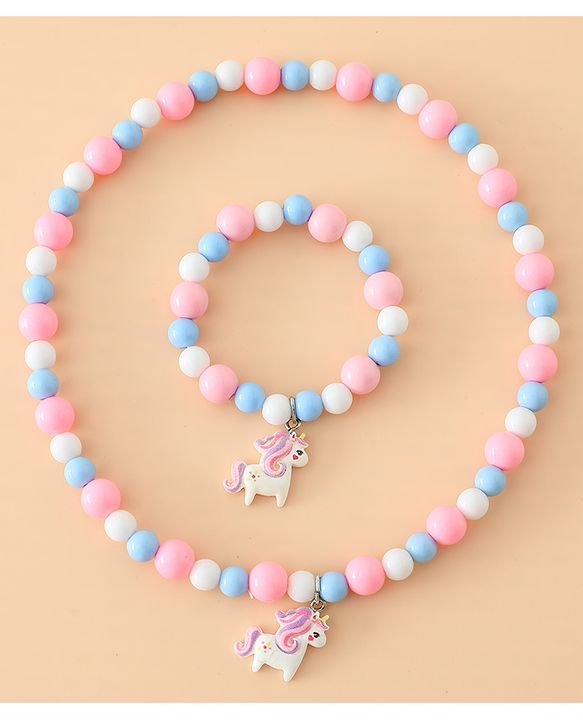 Babyhug Kids Pastel Beaded Jewellery Set with Cute Charms - Pink & Red
