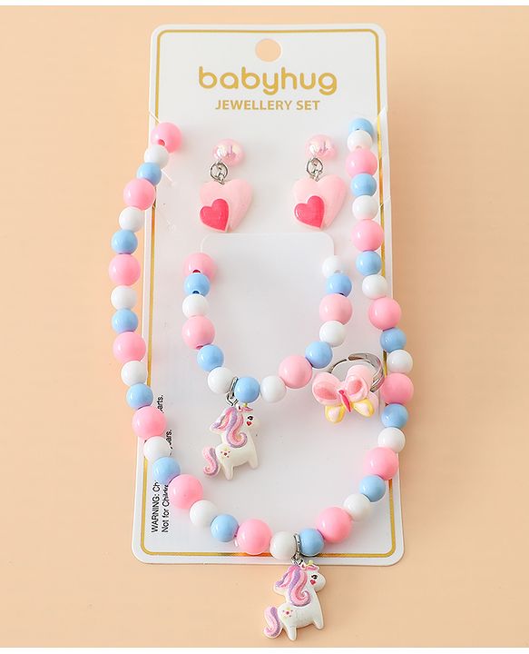 Babyhug Kids Pastel Beaded Jewellery Set with Cute Charms - Pink & Red