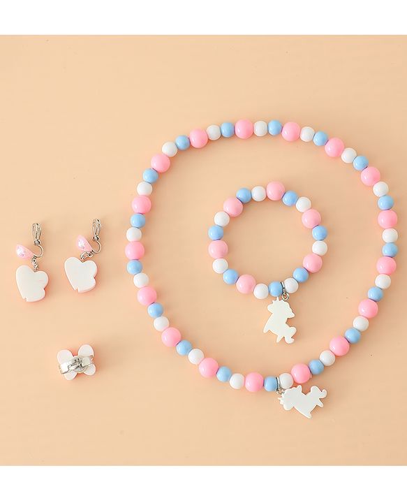 Babyhug Kids Pastel Beaded Jewellery Set with Cute Charms - Pink & Red
