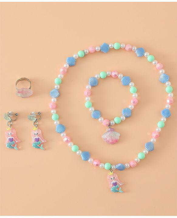 Babyhug Kids Pastel Beaded Jewellery Set with Cute Charms - Pink & Red