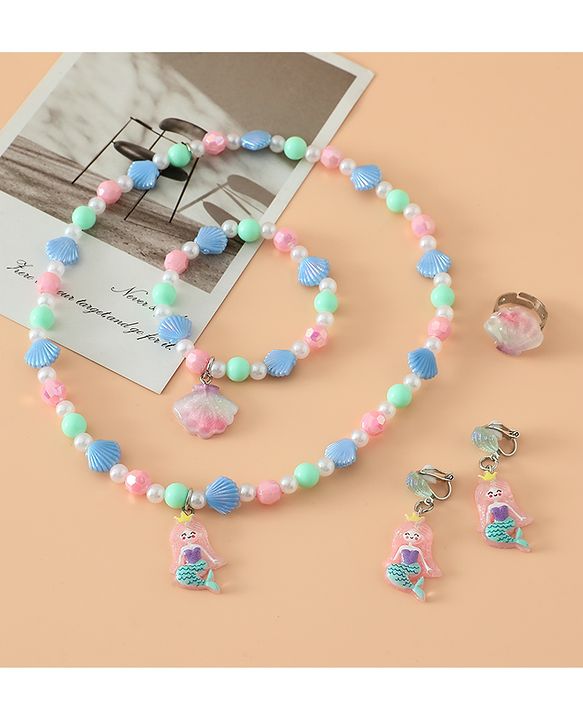 Babyhug Kids Pastel Beaded Jewellery Set with Cute Charms - Pink & Red
