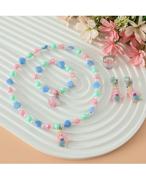 Babyhug Kids Pastel Beaded Jewellery Set with Cute Charms - Pink & Red